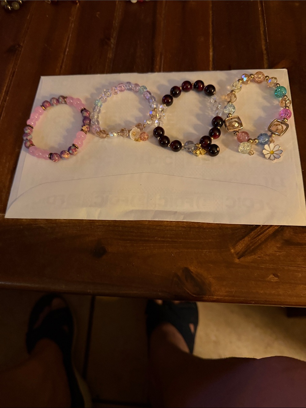 Assorted Women's Beaded Stretch Bracelets - Pink, Purple, Burgundy, set of 4
